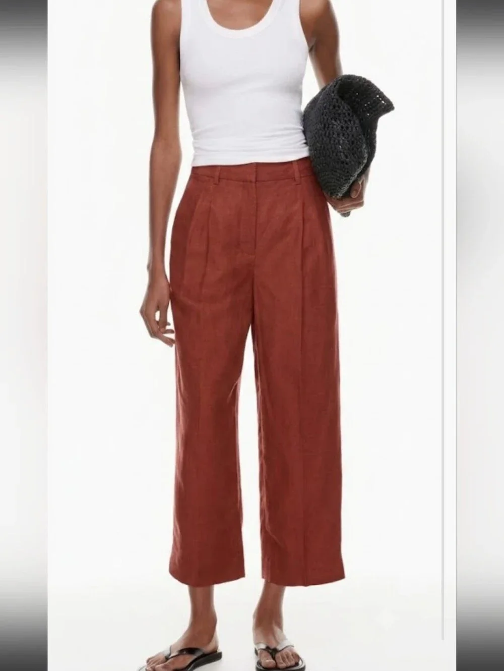 NWOT Wilfred Aritzia The Effortless Pant Cropped Cruise Linen Blend Sz 6